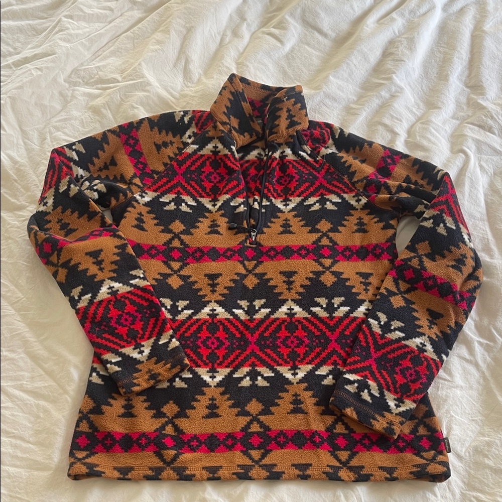 Eddie Bauer Fleece Tribal Pattern Quarter Zip Sweater